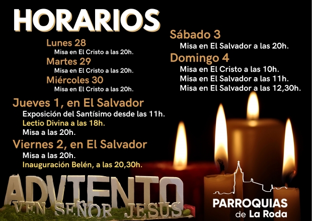 Horarios primera semana de Adviento