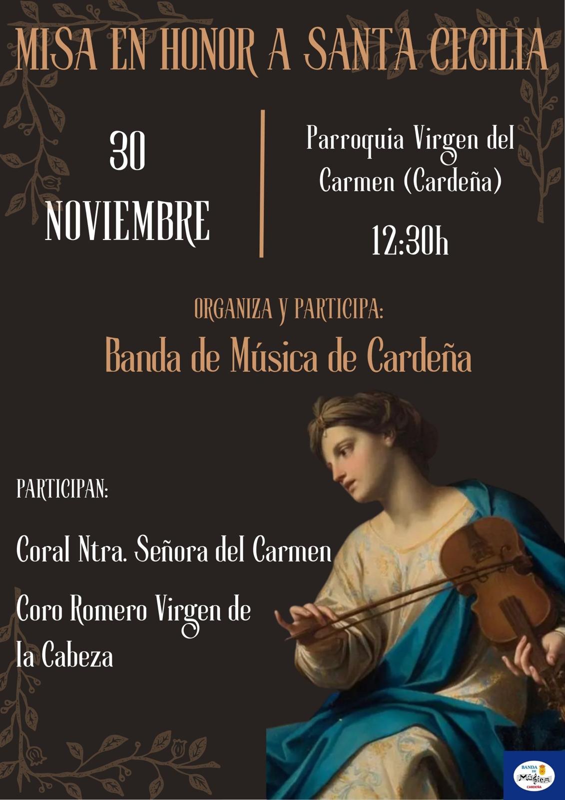 LA PARROQUIA DE CARDE�A ACOGER� POR PRIMERA VEZ LA MISA EN HONOR A SANTA CECILIA, ORGANIZADA POR LA BANDA DE M�SICA DE CARDE�A