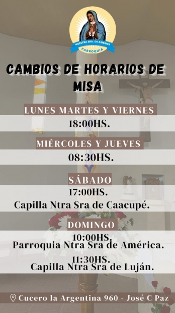 Cambio de Horarios e Misas
