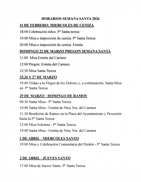 CUARESMA Y SEMANA SANTA 2026