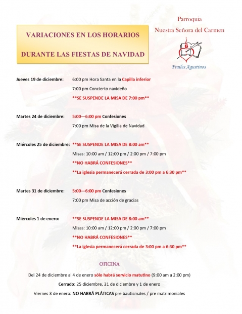 HORARIOS EN LAS FIESTAS NAVIDEAS