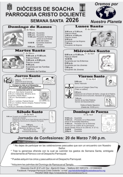 CRONOGRAMA DE SEMANA SANTA 2026
