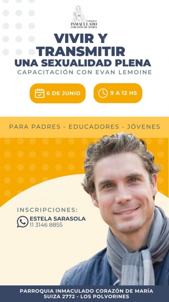 Los invitamos a participar de una capacitaci�n muy especial junto a Evan Lemoine, conferencista internacional y referente en Teolog�a del Cuerpo.