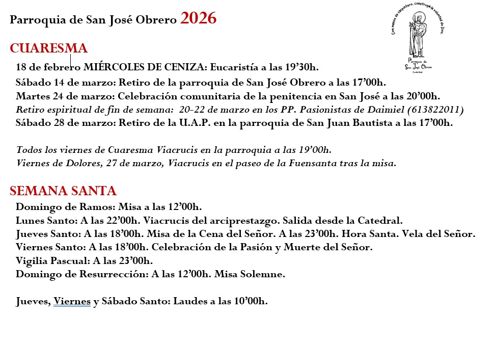 Horario de Cuaresma y Semana Santa