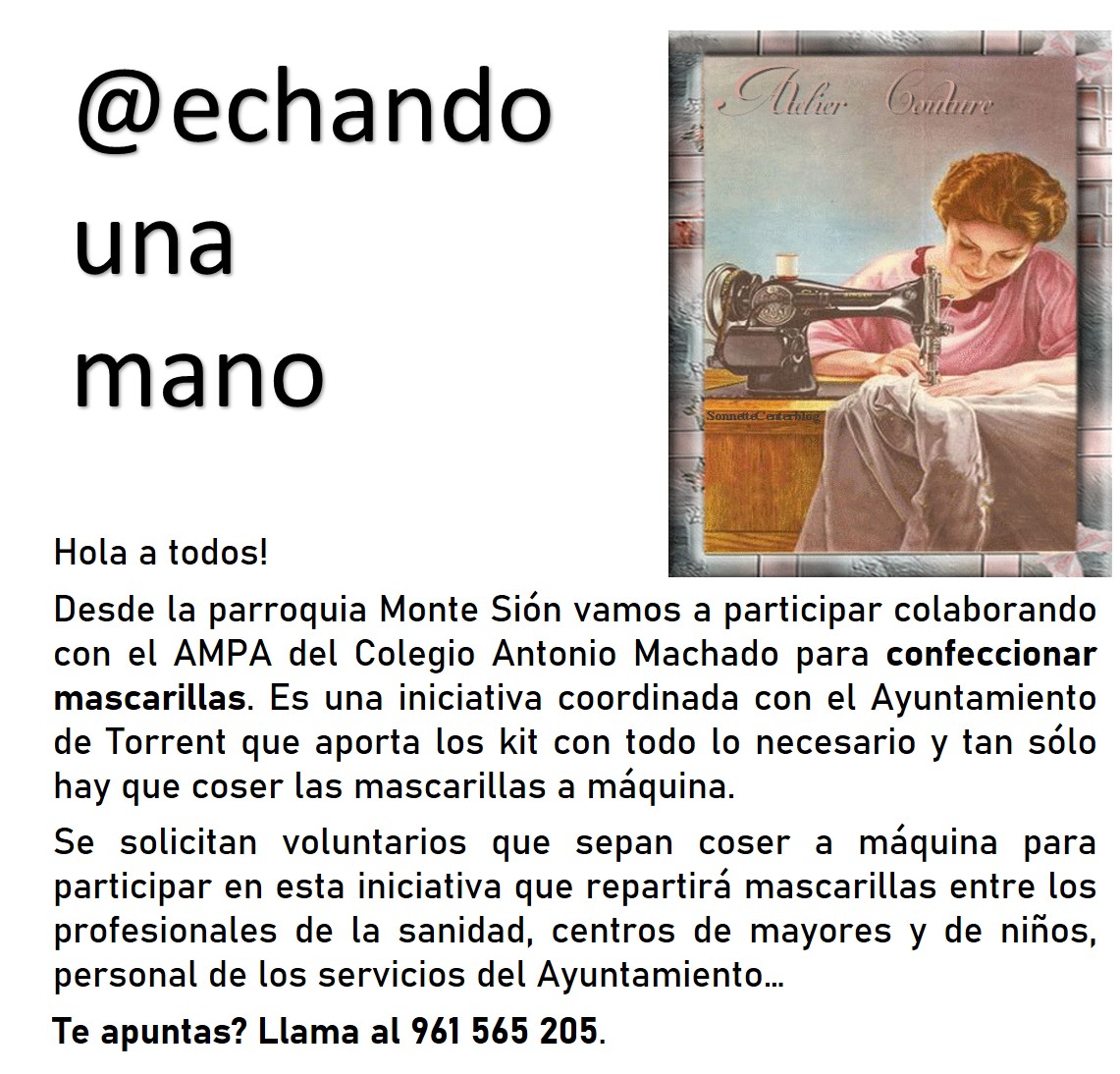 Se buscan voluntarios para coser mascarillas