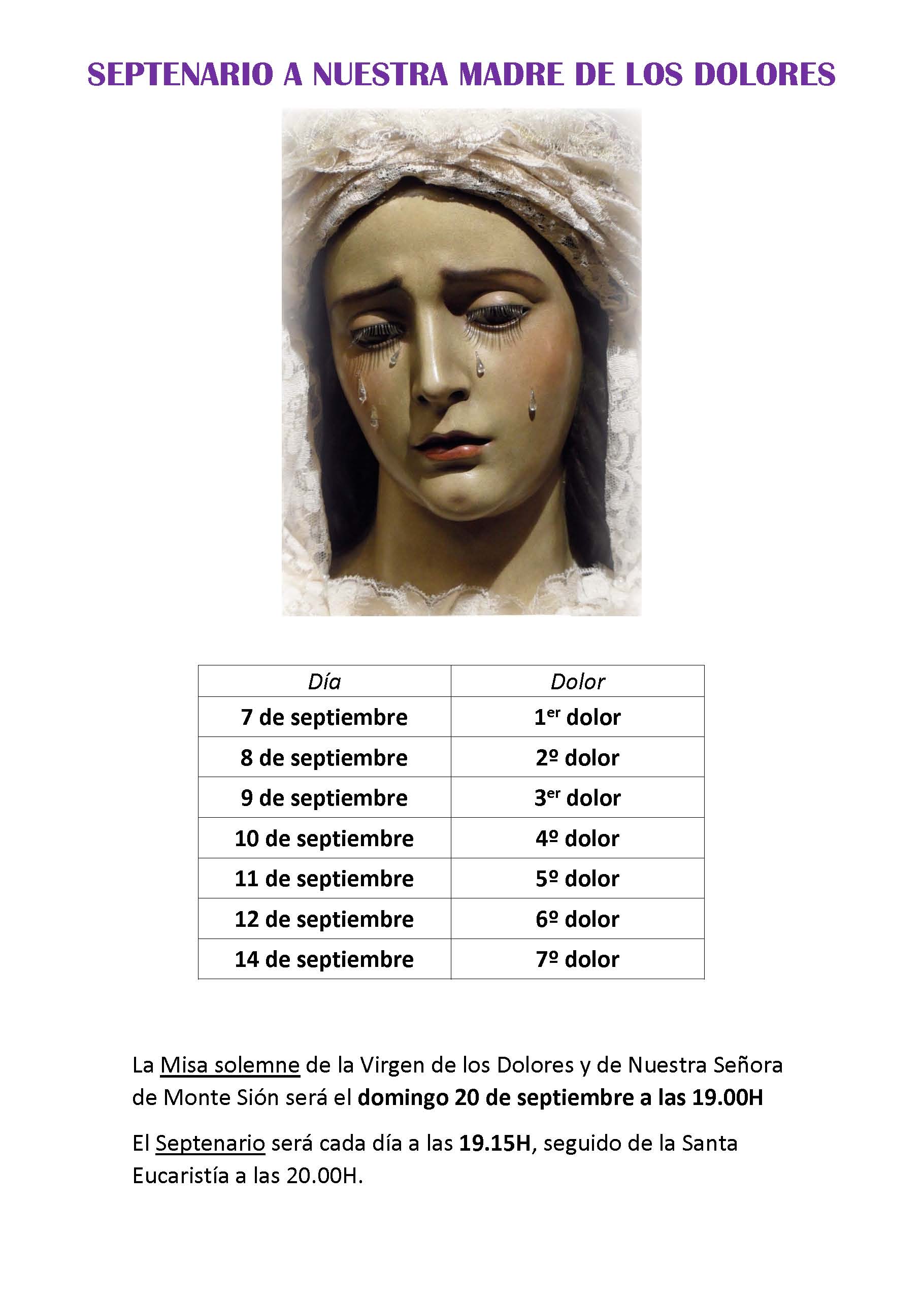 Iniciamos el Septenario de Nuestra Madre de los Dolores