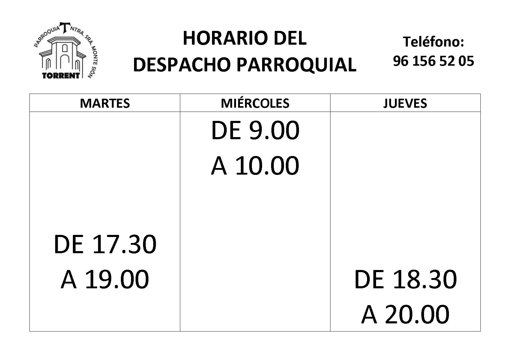 Cambio de horarios de atencin en el despacho parroquial