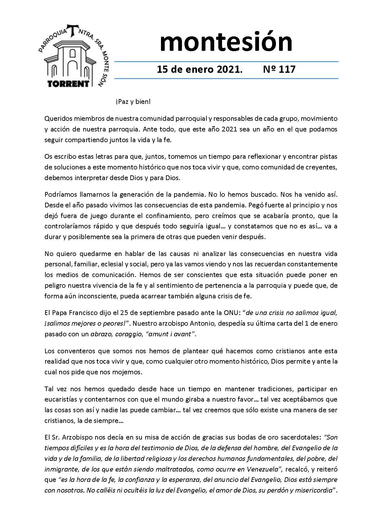 Carta a todos los fieles de Monte Sin