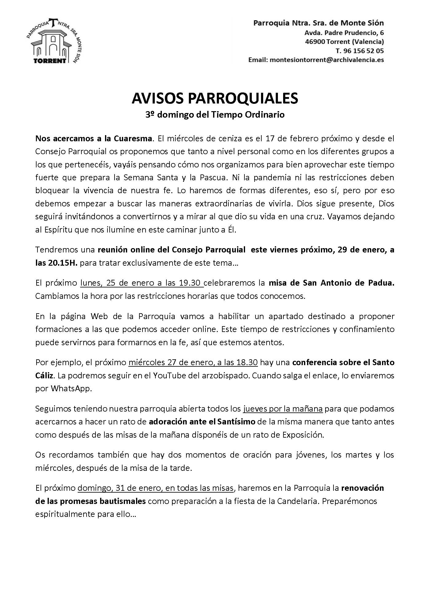 Avisos parroquiales