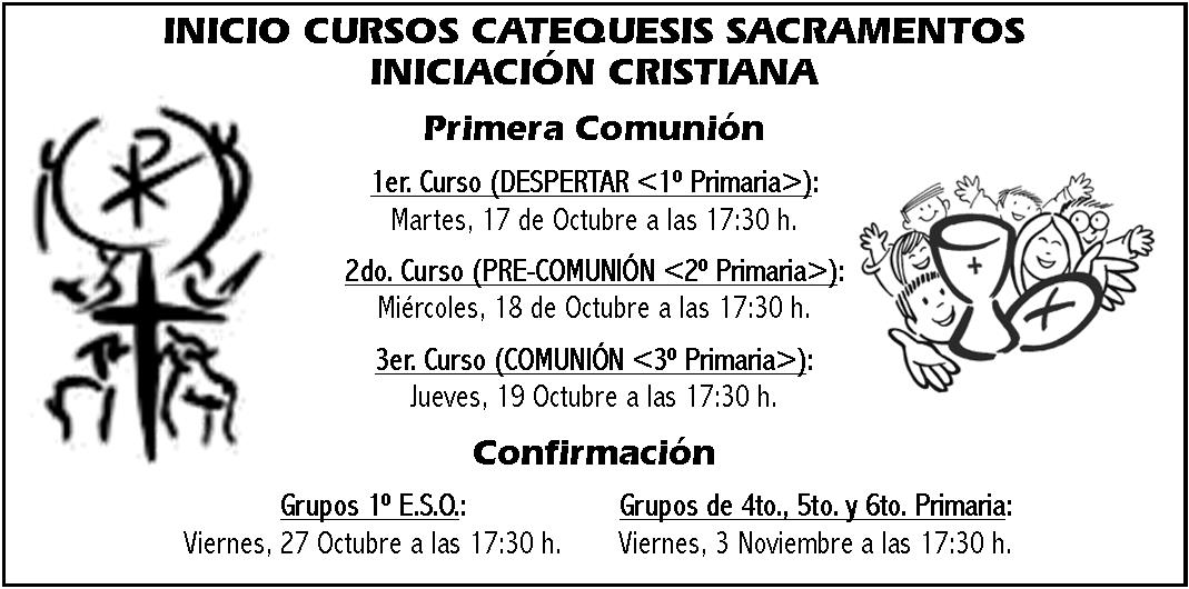FECHAS COMIENZO CATEQUESIS INICIACIN CRISTIANA
