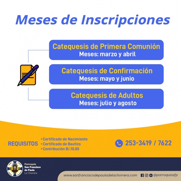 Meses para Inscripciones de los Sacramentos.