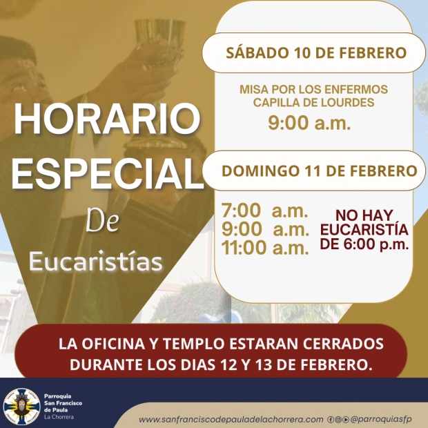 HORARIO DE CELEBRACIONES ESPECIALES