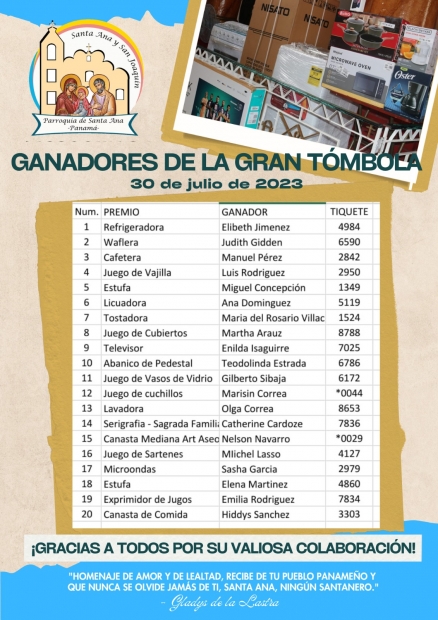 Ganadores de la T�mbola parroquial.