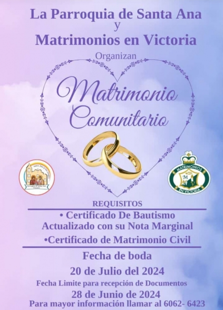 Matrimonios Comunitarios. Inscripciones Abiertas.