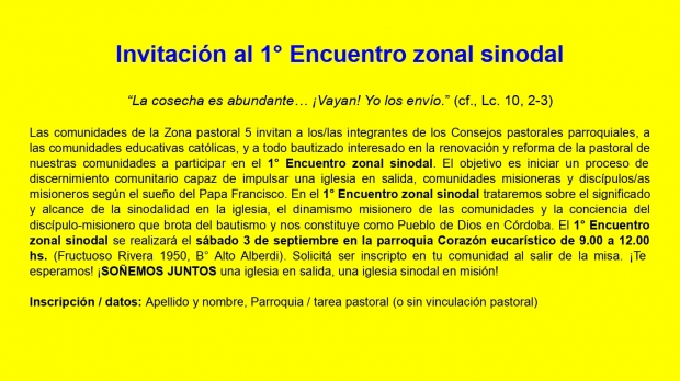 Invitacin al primer Encuentro Zonal Sinodal