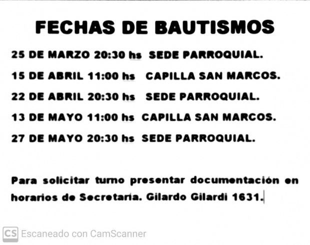 Prximas fechas disponibles para bautismos