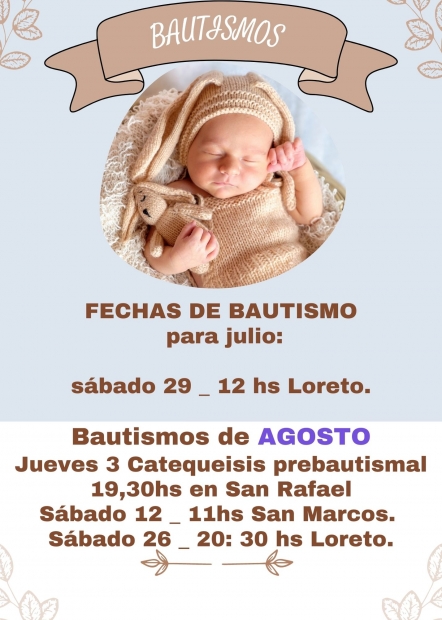 FECHAS PRXIMAS PARA BAUTISMOS