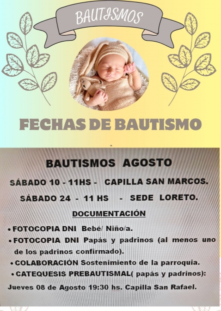 Fechas de Bautismos en agosto