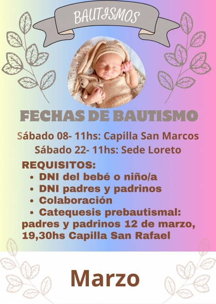 Fechas disponibles de Bautismos para marzo