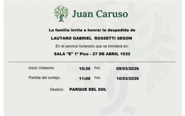 Invitaci�n a honrar la despedida de Lautaro Gabriel Rossetti Segon