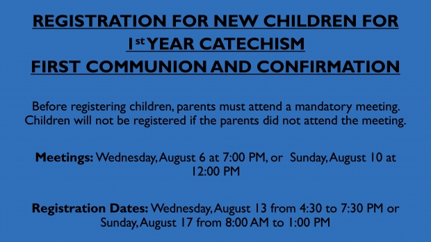 Inscripciones para Primer ao de Comunin y Confirmacin / Registrations 1st Year of Communion and Confirmation