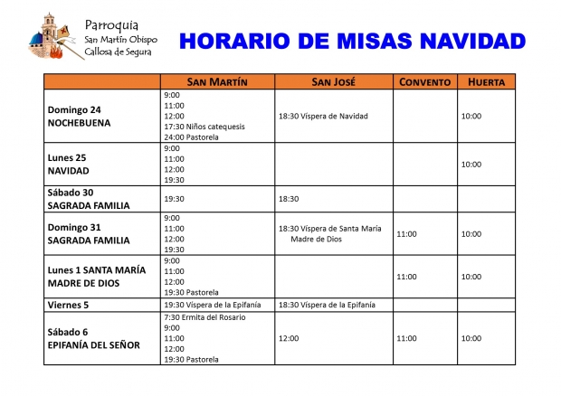 HORARIOS DE MISAS PARA LA NAVIDAD