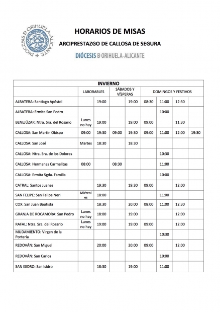 HORARIOS DE MISAS 