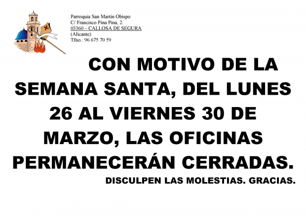 Horario Semana Santa Oficinas