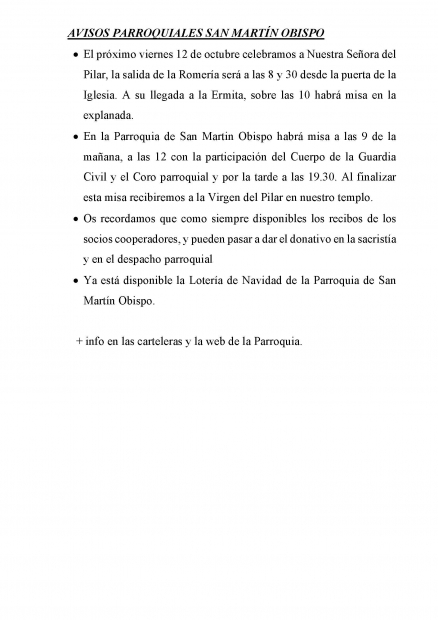 AVISOS PARROQUIALES 8-14 DE OCTUBRE