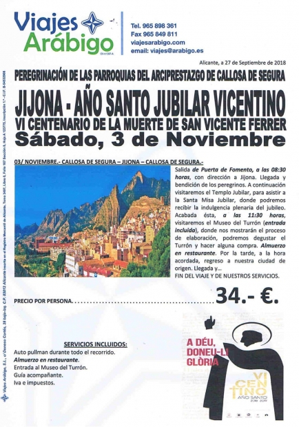 VIAJE - PEREGRINACI�N A�O SANTO JUBILAR VICENTINO