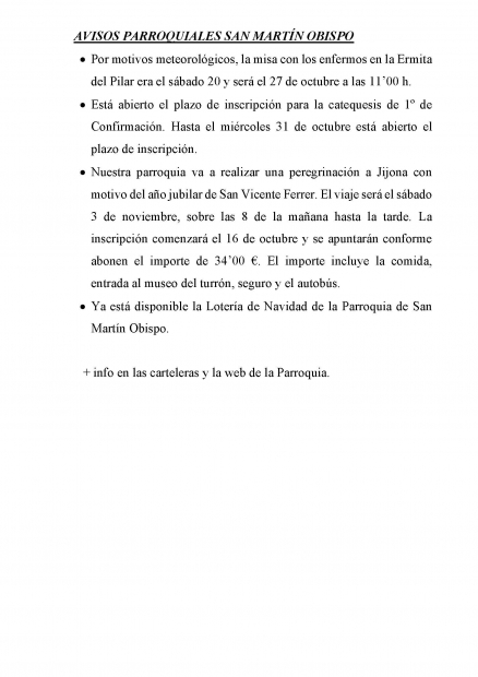 AVISOS PARROQUIA SAN MART�N OBISPO 22-28 OCTUBRE