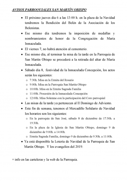 AVISOS PARROQUIA SAN MARTIN 3-9 DICIEMBRE