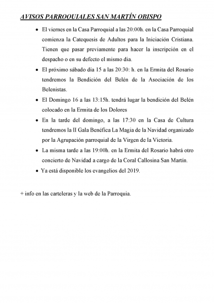 AVISOS PARROQUIA SAN MARTIN 10-16 DICIEMBRE