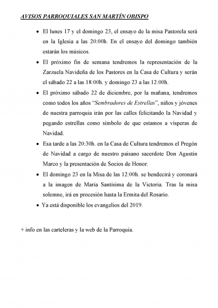 AVISOS PARROQUIA SAN MARTIN 17-23  DICIEMBRE