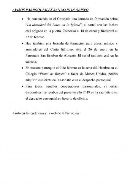 Avisos Parroquiales
