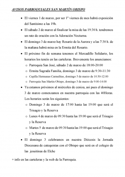 AVISOS PARROQUIALES