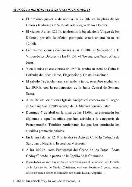 AVISOS PARROQUIALES