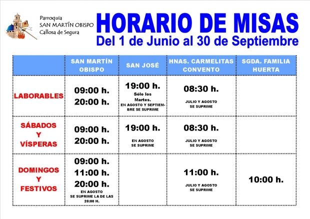 Nuevo Horario de Misas