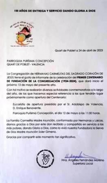 INICI ANY  FUNDADORA REV. MADRE ASUNCIN SOLER GIMENO