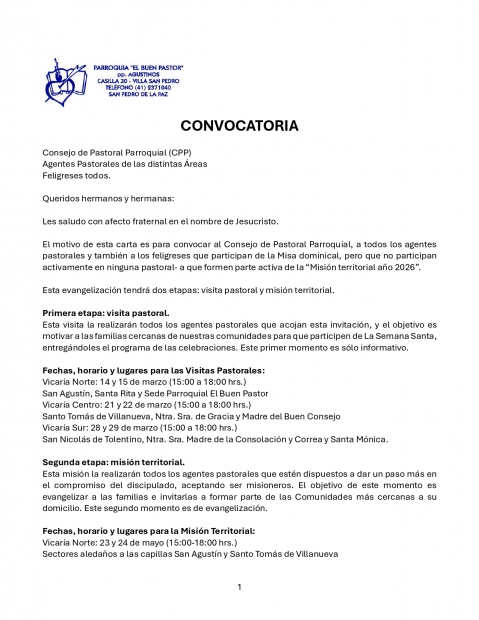 CONVOCATORIA MISION TERRITORIAL