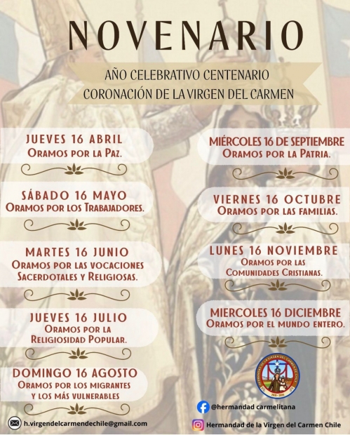 NOVENARIO, A�O CELEBRATIVO CENTENARIO CORONACION DE LA VIRGEN DEL CARMEN